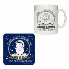 Personalised Peppa Pig Daddy Moon & Back Mug & Coaster